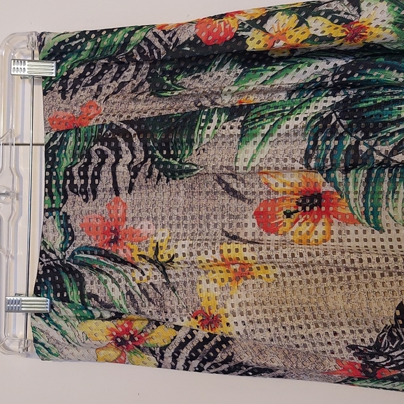 New York & Company Tropical Floral Zebra Print Skirt Eyelet Overlay Size Medium - Picture 4 of 16